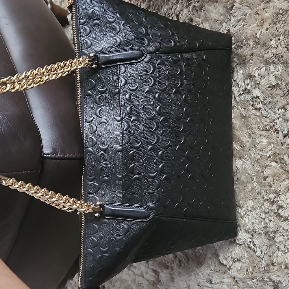 Coach Black and Gold Embossed Leather Tote - Picture 2 of 8